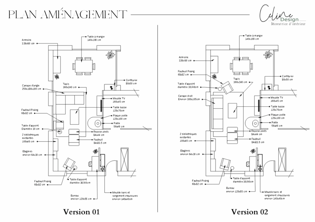 Plan d'aménagement présentant deux versions d'implantation
