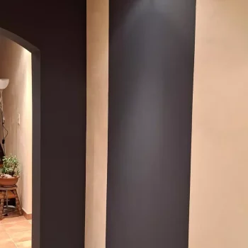 Couloir avec un pan de mur peint en bleu nuit